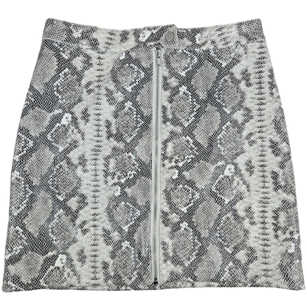 Thread Supply Womens Silver Snake Print Mini Skirt Size M Zip Front Faux Leather